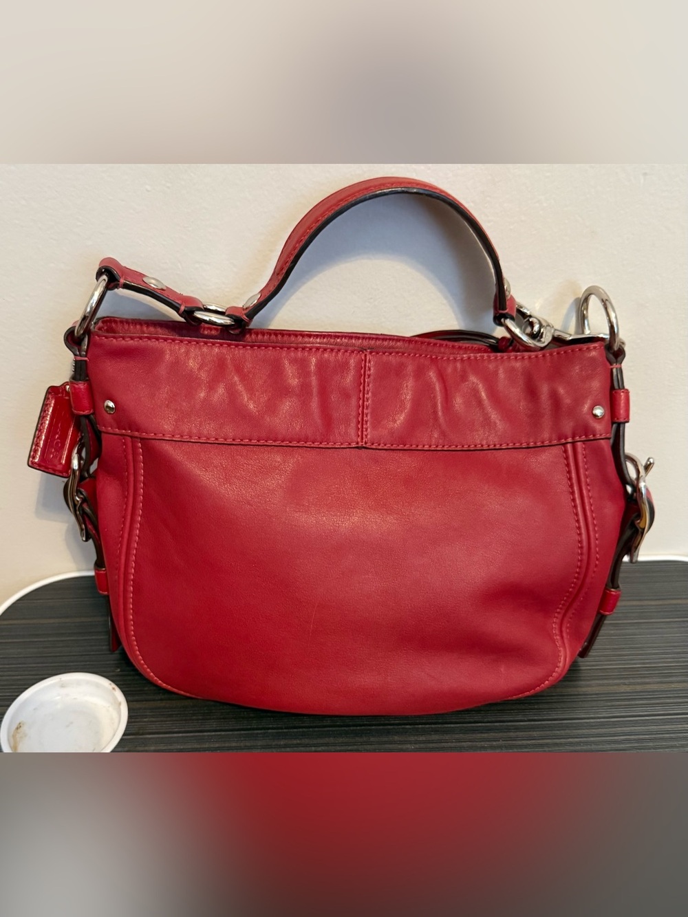 Coach Zoe Red Leather Hobo Shoulder Bag Style 10008 Silver Hardware - Picture 2 of 8